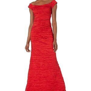 NWT Red Alex Evenings Long Stretch Formal Taffeta Dress with Fishtail Skirt